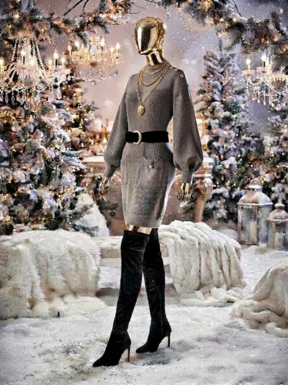 Melanie Lyne Rib Knit Mini Dress Gray Large Like New